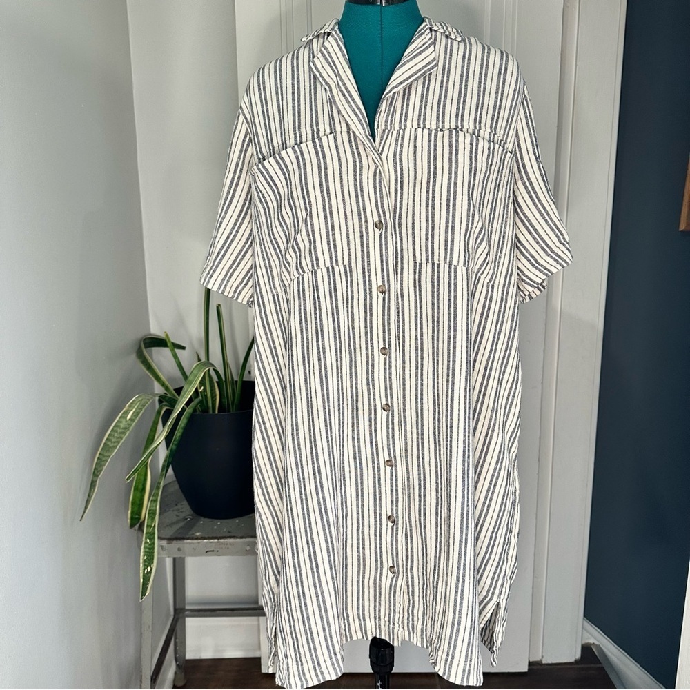 Universal Thread Cream and Blue Striped Linen Dress